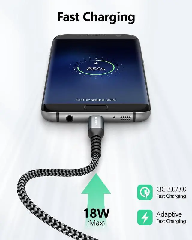 Alt view image 3 of 7 - SUNGUY Micro USB Cable 1FT[3Pack], 18W Short USB to Micro USB Cable Fast Charging USB 2.0 Data Sync Nylon Braided for Samsung Galaxy S7 Edge S6, Android Phone, PS4
