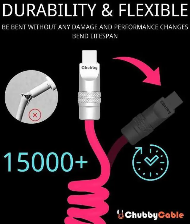 Alt view image 2 of 6 - Soft Chubby - 240W Spring Silicone Fast Charge Cable Coiled USB-C Charging Cable Retractable Charger Cable for Car Black USB-A to Type-C 1.64FT-3.3FT