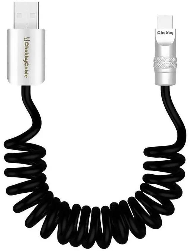 Main image of Soft Chubby - 240W Spring Silicone Fast Charge Cable Coiled USB-C Charging Cable Retractable Charger Cable for Car Black USB-A to Type-C 1.64FT-3.3FT