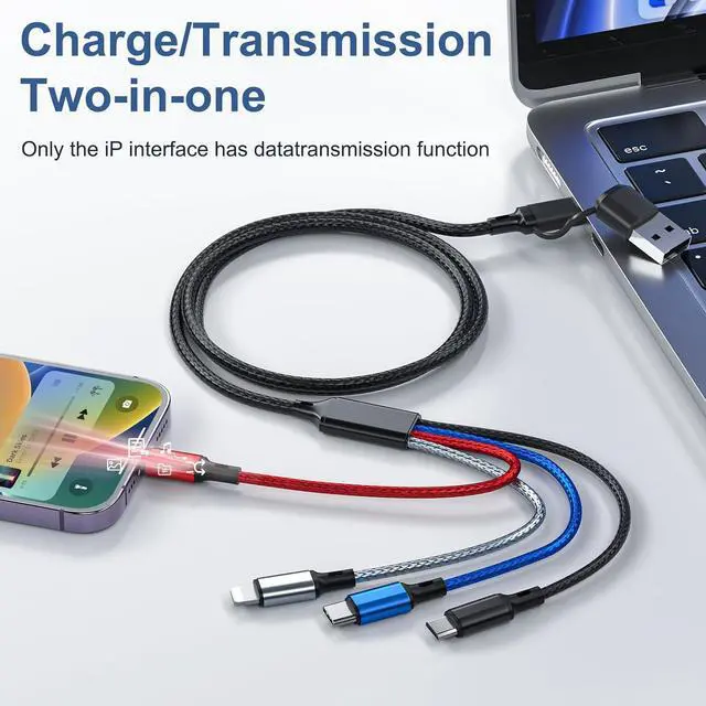 Alt view image 4 of 7 - 6 in 1 Multi Charging Cable 3Pack-6FT Multi USB Cable 3A Multi Charger Cable Braided Multiple Phone Charger Cable Universal USB A/C Charging Cord with 2*IP/Type C/Micro USB Port for Cell Phone/Tablets