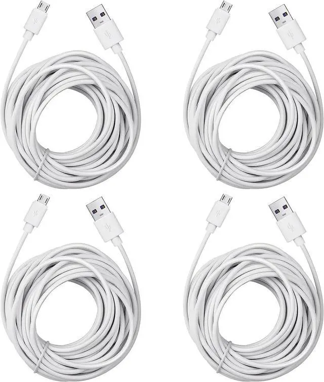 Main image of 4-Pack 25ft Security Camera Micro USB Extension Cable Compatible for Wyze Cam Pan Blink Mini YI Home Camera White