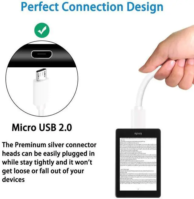 Alt view image 5 of 7 - 6FT Micro USB Cable Compatible with Fire 6 7 HD 8 10 Older Tablet  Galaxy Tab A E S2 3 4 S 7.0 8.0 9.6 9.7 10.1 SM-T280/350. USB Charger Charging Cord for Kindle Paperwhite Oasis E-Reader