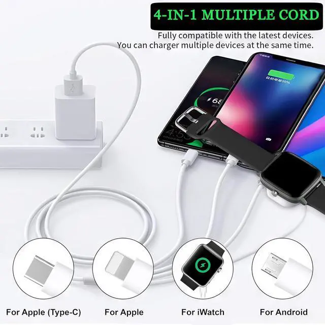 Alt view image 4 of 7 - 4 in 1 Watch & Phone Charger Cable Multi Charging Cord Fast Magnetic Cable USB Type C for  Watch iPhone Pods Android & More / 3.3ft