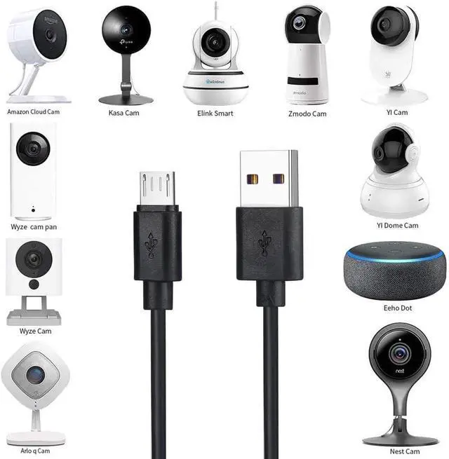 Alt view image 2 of 6 - 25 ft Micro USB Cable Replacement for Wyze Cam Nest Camera - Extra Long Extension Power Cord (Black)