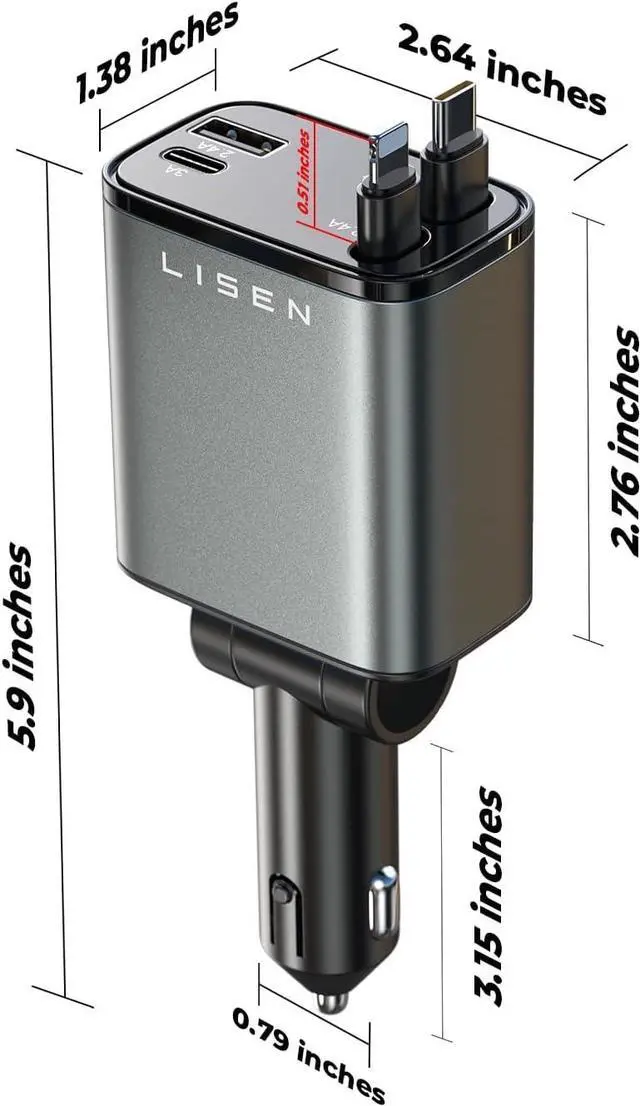 Alt view image 6 of 7 - Retractable Car Charger 69W USB C Car Accessories Adapter for iPhone 16 USB C Charger Fast Charging Gifts for Women Men Truck Accessories Travel Essentials for iPhone 16 15 14 13 12 Pro Max