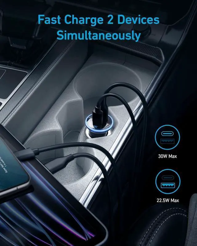 Alt view image 3 of 6 - 323 USB-C Car Charger Adapter 52.5W Cigarette Lighter Charger with 30W PowerIQ 3.0 Fast Charging for iPhone 15/15 Pro Max 14/13/12 Series Galaxy S23/22 Pixel