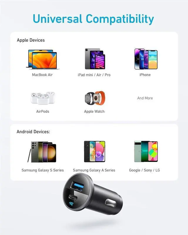 Alt view image 4 of 6 - 323 USB-C Car Charger Adapter 52.5W Cigarette Lighter Charger with 30W PowerIQ 3.0 Fast Charging for iPhone 15/15 Pro Max 14/13/12 Series Galaxy S23/22 Pixel
