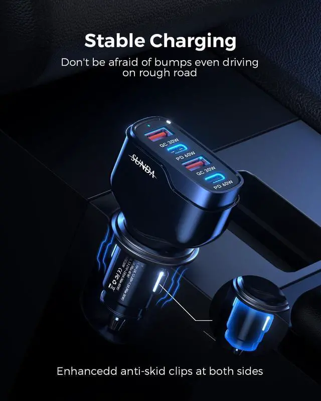 Alt view image 7 of 7 - 120W USB C Fast Car Charger 4-Ports Car Charger Adapter Dual Type C PD60W/PPS60W Compatible with iPhone16/15 Pro/Max/iPhone14/Galaxy/S24 Dual USB-A 30W QC3.0 for Android(Black)