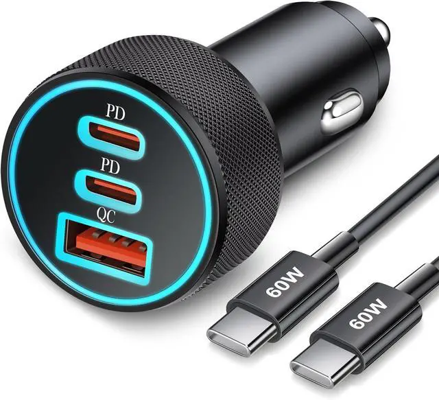 Main image of 67W 3-Port Super Fast Type C Car Charger USB C for  Galaxy S25 S24 S23 S22 S21 Ultra iPhone 16/15 Pro Max Pixel Android PD/QC Car Phone Adapter Accessories for Men Women + 3FT USB-C Cable