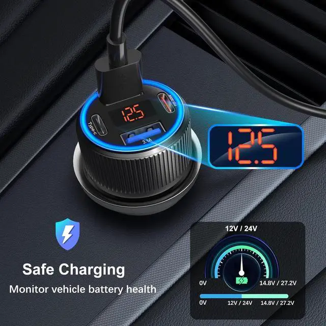 Alt view image 5 of 7 - USB C Car Charger 3 Pack, Costyle 65W 4 Port Car Power Adapter with Voltmeter PD 30W/QC 3.0 Fast Charging Cigarette Lighter USB Charger Plug for iPhone 16/15/14/13/12/11 Pro Max/Pad,Android(Black)