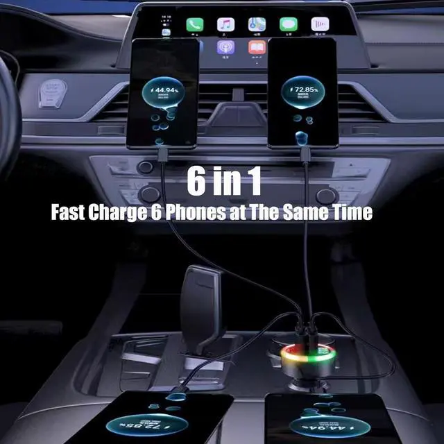 Alt view image 6 of 7 - Super Fast Charge USB C Car Phone Charger Adapter 6 in 1 with Voltage Display 250W Multi Port Cigarette Lighter USB Charger with Volt Meter for iPhone 16 15 Pro Max 14 Plus 13 Samsung Android Phone