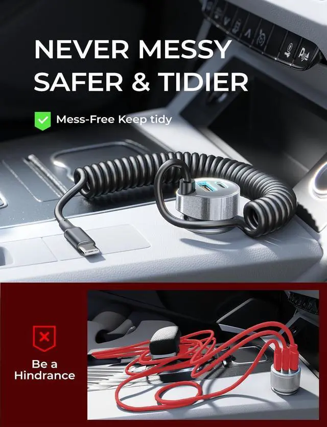 Alt view image 4 of 7 - 65W Car Charger USB C Fast Charging for iPhone 16 15 Pro Max Super Fast Type C Car Charger Adapter Fit iPhone 16e 15 Pro Max Plus iPad Pro  Galaxy S25 S24 Ultra Pixel Android Black