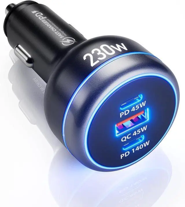 Main image of 230W USB-C Fast Car Charger PD3.1/PPS63W/QC45W, 3-Port Mutiple Car Charger Adapter Cigarette Lighter 12V-24V, Super Fast Charging for iPhone/MacBook/iPad/Laptop/Samsung/Pixel/Android