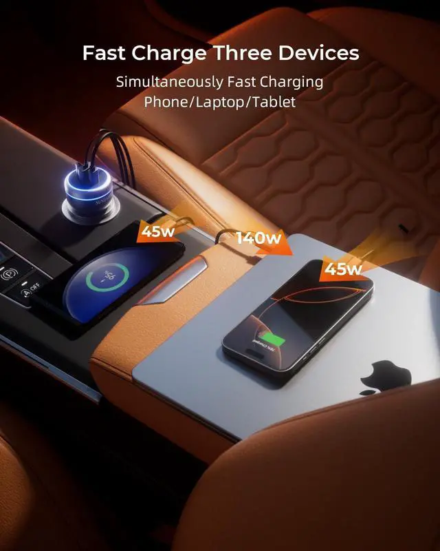 Alt view image 4 of 7 - 230W USB-C Fast Car Charger PD3.1/PPS63W/QC45W, 3-Port Mutiple Car Charger Adapter Cigarette Lighter 12V-24V, Super Fast Charging for iPhone/MacBook/iPad/Laptop/Samsung/Pixel/Android