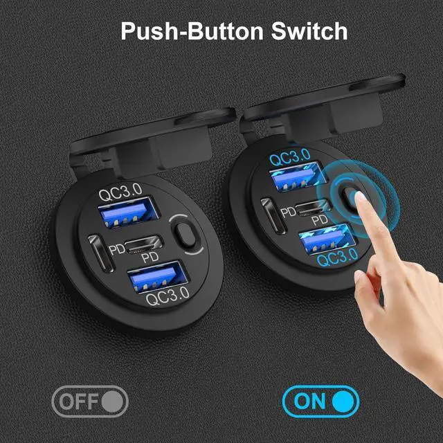 Alt view image 5 of 7 - 2 Pack 12V USB Outlet 4 Port Car Charger 78W Super Fast Dual PD3.0 & QC3.0 Multiple USB Port for Car USB C Cigarette Lighter Replacement 12 Volt Socket Waterproof for Marine Boat Motorcycle RV Golf