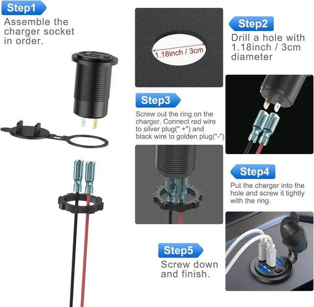 Alt view image 6 of 7 - 2 Pack 12V USB Outlet 4 Port Car Charger 78W Super Fast Dual PD3.0 & QC3.0 Multiple USB Port for Car USB C Cigarette Lighter Replacement 12 Volt Socket Waterproof for Marine Boat Motorcycle RV Golf