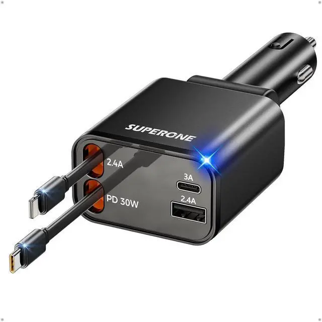 Main image of [2025 Upgraded] Retractable Car Charger 69W Car Phone Charger with Cables Fast Charging Gifts for Men Women Car Accessories for iPhone 16 15 14 13 12  Black