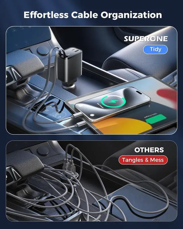 Alt view image 2 of 7 - [2025 Upgraded] Retractable Car Charger 69W Car Phone Charger with Cables Fast Charging Gifts for Men Women Car Accessories for iPhone 16 15 14 13 12  Black