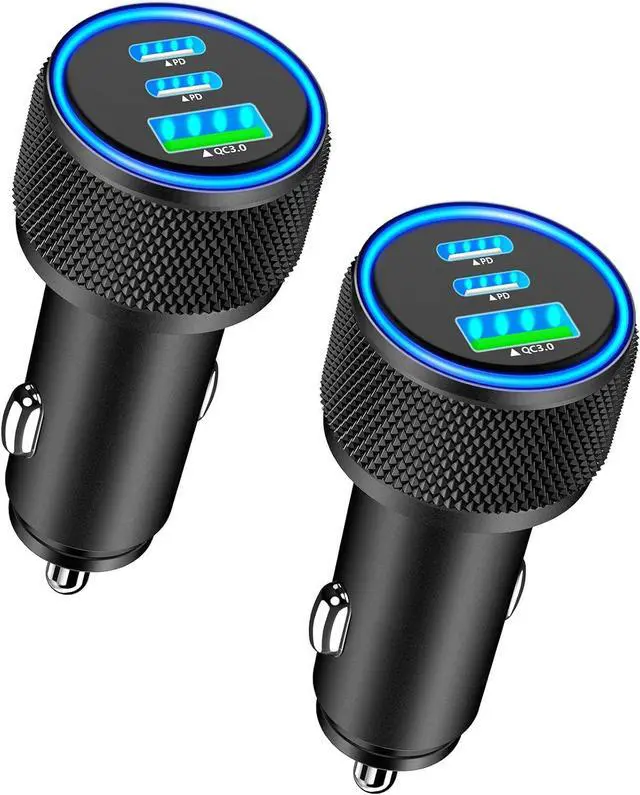 Main image of USB C Car Charger 2Pack 3-Port 67W Dual PD USB-C&USB-A Car Power Cigarette Lighter USB Charger 3 in 1 PD/QC Type C Fast Car Charging for iPhone 16 16 Pro 15 14 13 12/Galaxy S24 S23/Pixel/iPad