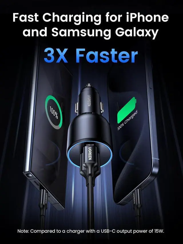 Alt view image 3 of 7 - 130W USB C Car Charger Type C Car Charger Adapter Compatible with iPhone 17 17 Air 17 Pro 17 Pro Max 16 16 Plus 16 Pro 16 Pro Max 15 14 13 12 Galaxy S24 S23 Ultra iPad MacBook and More