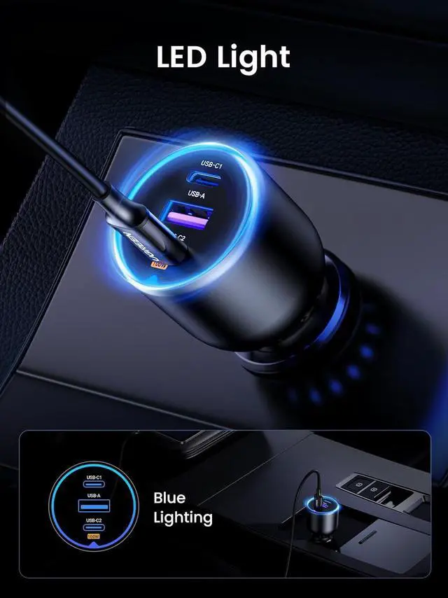 Alt view image 7 of 7 - 130W USB C Car Charger Type C Car Charger Adapter Compatible with iPhone 17 17 Air 17 Pro 17 Pro Max 16 16 Plus 16 Pro 16 Pro Max 15 14 13 12 Galaxy S24 S23 Ultra iPad MacBook and More