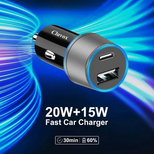 Alt view image 3 of 7 - Cluvox 35W USB C Car Charger, 2 Pack Fast Charging Automobile Charger for iPhone 16/15 Plus/Pro/Max/14/13/12/11, Samsung Galaxy S25/S24, 20W Type C+ 15W Dual Ports Cargador Carro Lighter Adapter