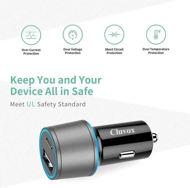 Alt view image 7 of 7 - Cluvox 35W USB C Car Charger, 2 Pack Fast Charging Automobile Charger for iPhone 16/15 Plus/Pro/Max/14/13/12/11, Samsung Galaxy S25/S24, 20W Type C+ 15W Dual Ports Cargador Carro Lighter Adapter