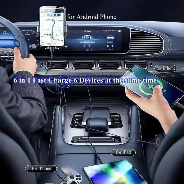 Alt view image 4 of 7 - Super Fast Charge USB C Car Phone Charger Adapter 6 in 1 with Voltage Display 250W Multi Port Cigarette Lighter USB Charge for iPhone 16 15 14 13 12 11  Galaxy  Oneplus Oppo Vivo