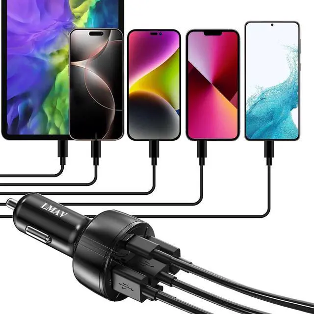 Alt view image 3 of 7 - USB C Car Charger Adapter 5 Ports 75W PD 3.0 Car Phone Charger Fast Charging Compatible with iPhone 16/15/14/13 Pro Max Series iPad Pro Galaxy S24/S23/S22/Note 20 Android Pixel.