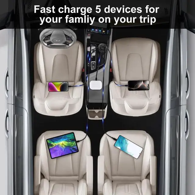 Alt view image 6 of 7 - USB C Car Charger Adapter 5 Ports 75W PD 3.0 Car Phone Charger Fast Charging Compatible with iPhone 16/15/14/13 Pro Max Series iPad Pro Galaxy S24/S23/S22/Note 20 Android Pixel.