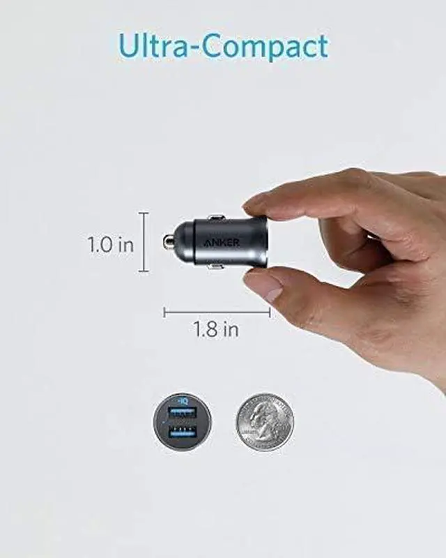 Alt view image 2 of 7 - 320 Car Charger (24W II) Mini Aluminum Alloy Dual USB with Blue LED for iPhone15 14 13 12 Series iPad Pro/Air 2/Mini Galaxy and More - Not Compatible with Quick Charge