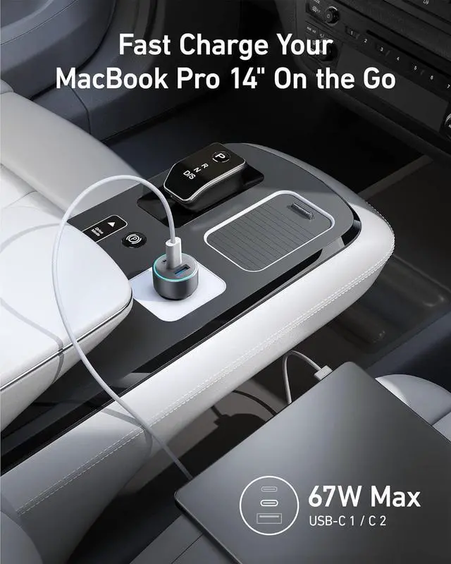 Alt view image 3 of 7 - USB-C Car Charger iPhone 16 Car Charger 67W 3-Port Compact Fast Charger 535 Car Adapter with PIQ 3.0 for iPhone 16/15 Galaxy S23 MacBook iPad Air and More (USB-C to C Cable Included)