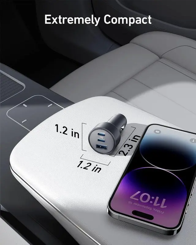 Alt view image 5 of 7 - USB-C Car Charger iPhone 16 Car Charger 67W 3-Port Compact Fast Charger 535 Car Adapter with PIQ 3.0 for iPhone 16/15 Galaxy S23 MacBook iPad Air and More (USB-C to C Cable Included)