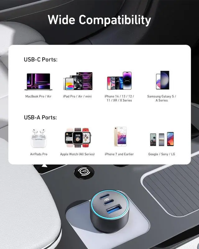 Alt view image 7 of 7 - USB-C Car Charger iPhone 16 Car Charger 67W 3-Port Compact Fast Charger 535 Car Adapter with PIQ 3.0 for iPhone 16/15 Galaxy S23 MacBook iPad Air and More (USB-C to C Cable Included)
