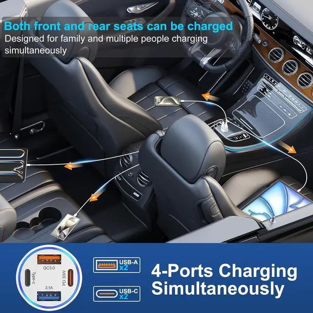 Alt view image 4 of 7 - USB C Car Charger 5 Pack 4-Port 65W Dual USB-C & USB-A Fast Car Phone Charger Adapter PD/QC Fast Charging Car Cigarette Lighter for iPhone 16 15 14 13 12 Pro Max  Galaxy iPad