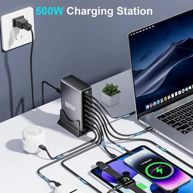 Alt view image 3 of 7 - 500W USB C Fast Charger Block 8 Port USB Charging Station GaN  Pro Double 100W PD PPS Port Fast Charging Station for Multiple Devices Laptop Wall Charger Compatible with MacBook/iPhone 16/iPad etc