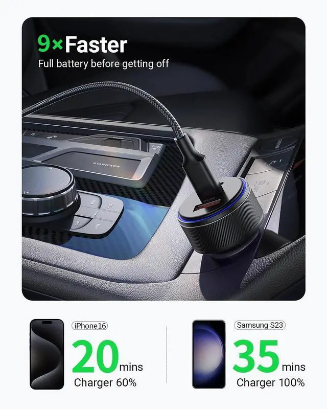 Alt view image 2 of 6 - AKNSN 90W USB-C & USB-A Car Charger 3-Port Fast Charging PD3.0 & QC3.0 Compatible with iPhone 16/15/14/13 Pro Max iPad MacBook  Google Pixel More