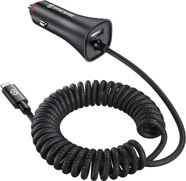 Main image of [ MFi Certified] Syncwire iPhone Car Charger 32W Super Fast Car Phone Charger Cigarette Lighter USB Car Adapter with Build-in 5FT Coiled Lightning Cable for  iPhone 14/13/12/11/XR/Max iPad
