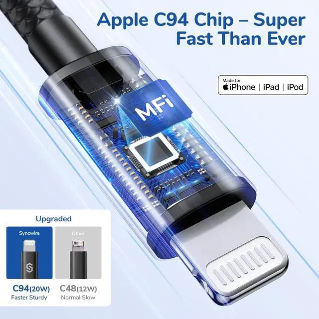Alt view image 3 of 7 - [ MFi Certified] Syncwire iPhone Car Charger 32W Super Fast Car Phone Charger Cigarette Lighter USB Car Adapter with Build-in 5FT Coiled Lightning Cable for  iPhone 14/13/12/11/XR/Max iPad