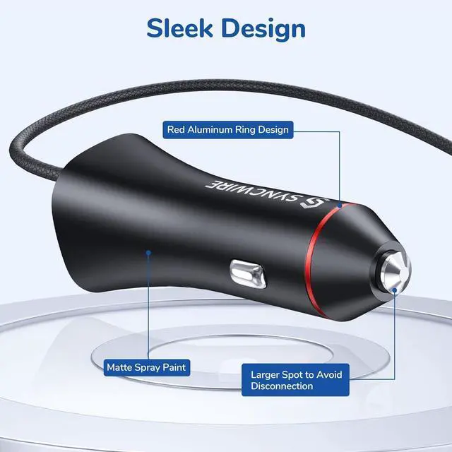 Alt view image 6 of 7 - [ MFi Certified] Syncwire iPhone Car Charger 32W Super Fast Car Phone Charger Cigarette Lighter USB Car Adapter with Build-in 5FT Coiled Lightning Cable for  iPhone 14/13/12/11/XR/Max iPad