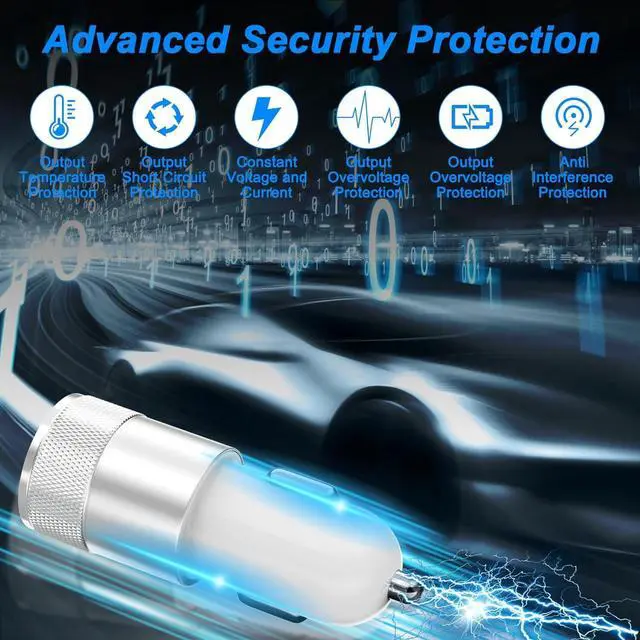 Alt view image 3 of 7 - iPhone Car Charger Fast Charging [ MFi Certified] 60W Dual USB-C Power Cigarette Lighter Car Charger+Type-C Cable&Lightning Cable for iPhone 16 15 14 13 12 Pro Plus XS XR iPad  Carplay