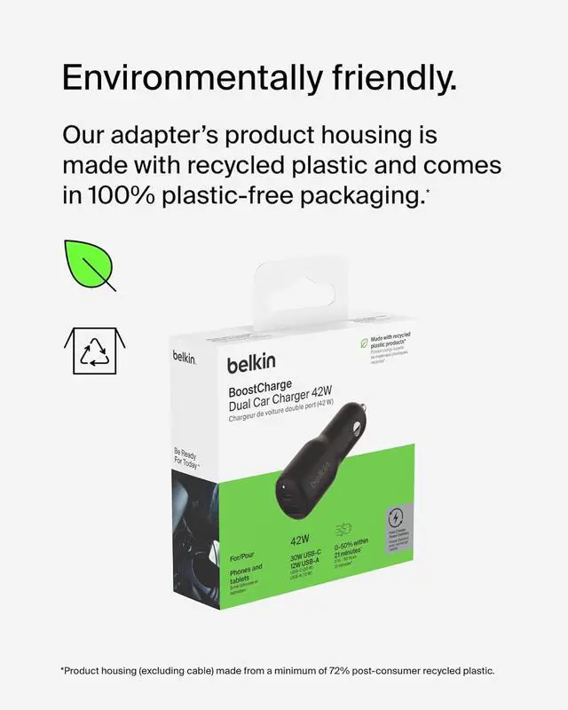 Alt view image 5 of 6 - BoostCharge 42-Watt Dual Port Fast Car Charger w/30W USB-C & 12W USB-A Ports for iPhone 16 16 Pro Galaxy S25 S24 Pixel 9 & 8 Nintendo Switch 2 & More - Black