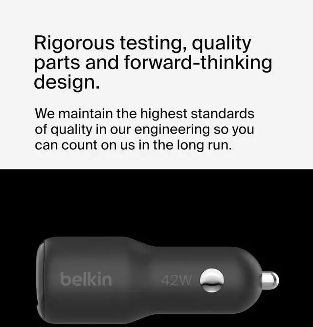 Alt view image 6 of 6 - BoostCharge 42-Watt Dual Port Fast Car Charger w/30W USB-C & 12W USB-A Ports for iPhone 16 16 Pro Galaxy S25 S24 Pixel 9 & 8 Nintendo Switch 2 & More - Black