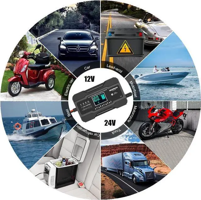 Alt view image 6 of 7 - 10-Amp Car Battery Charger 12V and 24V Smart Fully Automatic Battery Trickle Charger Maintainer w/Temp Compensation for Truck Motorcycle Lawn Mower Boat Marine Lead Acid Batteries