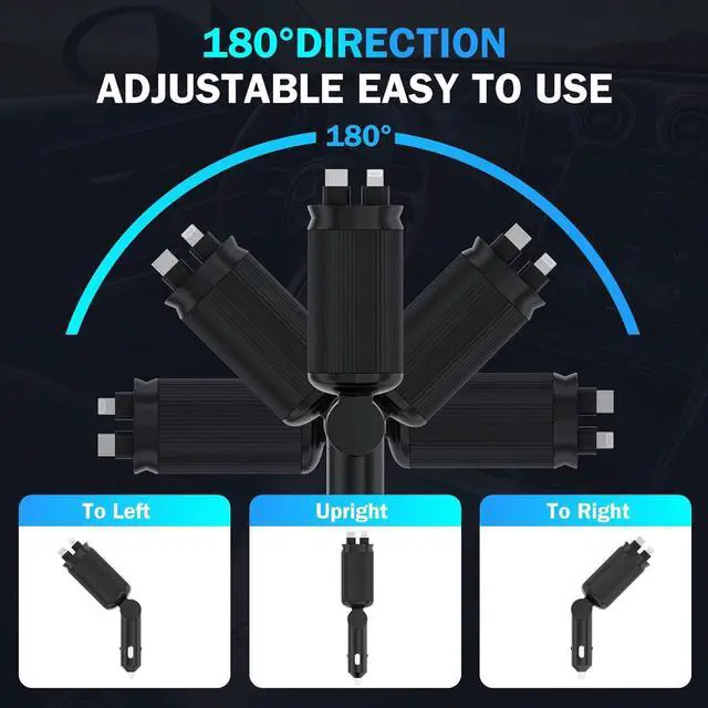 Alt view image 5 of 6 - 4 in 1 Retractable Car Chargers with Starlight, 66W USB C Fast Car Charger Adapter with 2 USB Ports for All iPhone 15/14/13/12/11 and for All Android (Dark Black - PurpleLight)