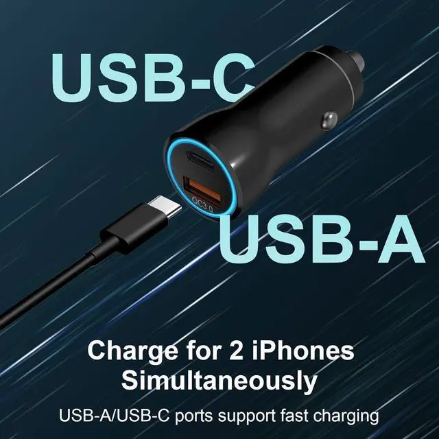 Alt view image 5 of 7 - iPhone 16 15 Car Charger [ MFi Certified] USB C Car Charger 43W Fast Charging with 3.3 FT USB C to USB C Cable PD USB-C & QC 3.0 USB Car Adapter for iPhone 16 15 Pro Max Plus
