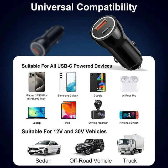 Alt view image 7 of 7 - iPhone 16 15 Car Charger [ MFi Certified] USB C Car Charger 43W Fast Charging with 3.3 FT USB C to USB C Cable PD USB-C & QC 3.0 USB Car Adapter for iPhone 16 15 Pro Max Plus
