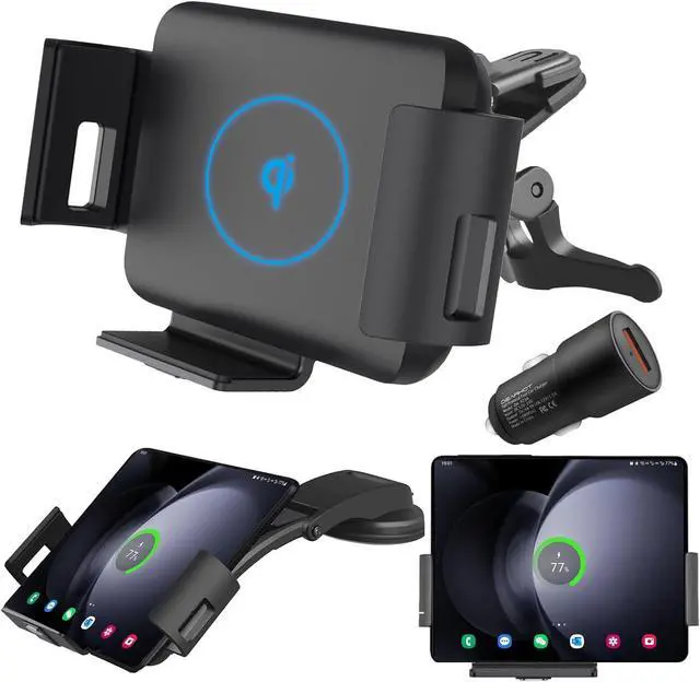 Main image of 15W Qi Wireless Car Charger Mount Holder Compatible for  Galaxy Z Fold6 Fold5 Fold4 Fold3 Fold2 Fold S25 Ultra iPhone 16 Pro Max 4.3in-6.9in Phone Auto Clamp Fast Charger