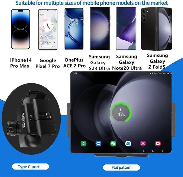 Alt view image 2 of 6 - 15W Qi Wireless Car Charger Mount Holder Compatible for  Galaxy Z Fold6 Fold5 Fold4 Fold3 Fold2 Fold S25 Ultra iPhone 16 Pro Max 4.3in-6.9in Phone Auto Clamp Fast Charger