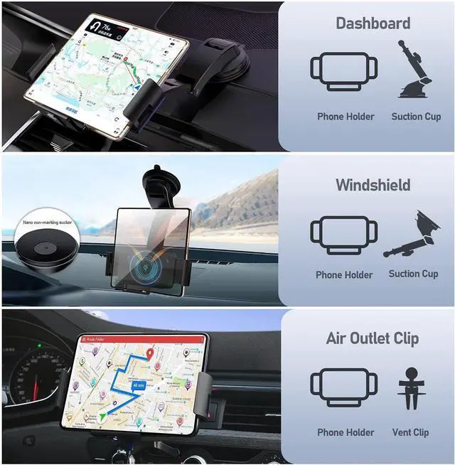 Alt view image 3 of 6 - 15W Qi Wireless Car Charger Mount Holder Compatible for  Galaxy Z Fold6 Fold5 Fold4 Fold3 Fold2 Fold S25 Ultra iPhone 16 Pro Max 4.3in-6.9in Phone Auto Clamp Fast Charger